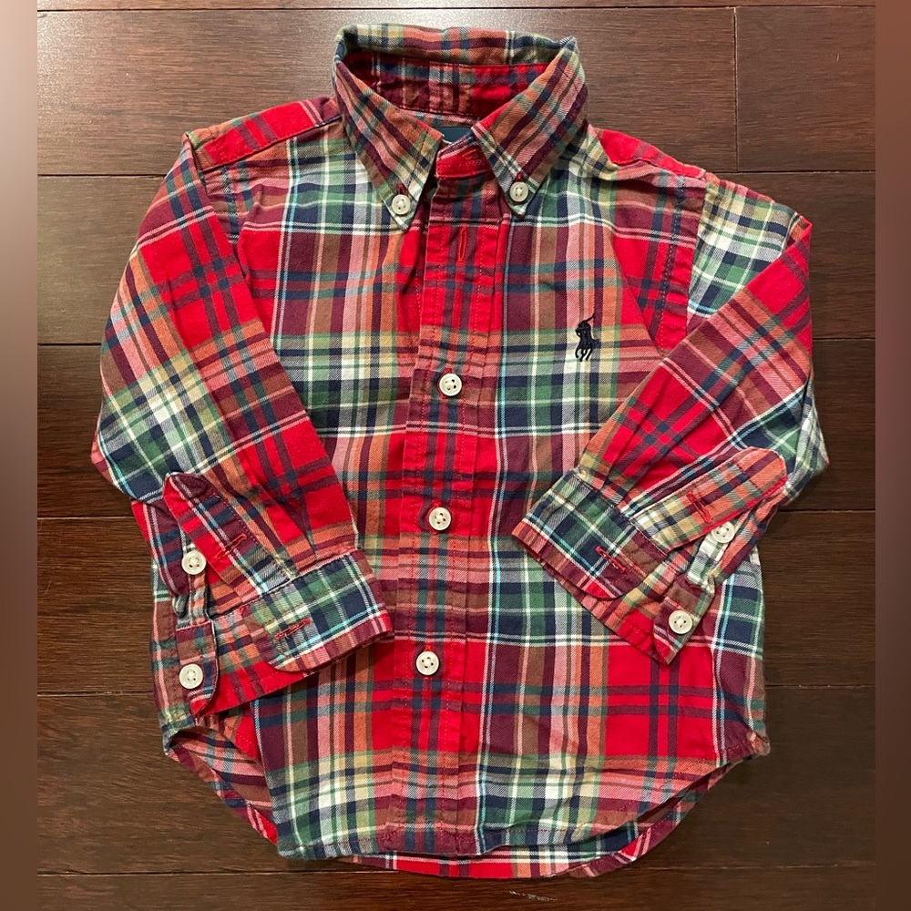 12 mo Ralph Lauren Red Plaid Long Sleeved Button Down